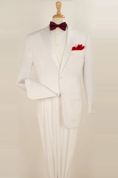 Mens Classic Fit 2 Button Pleated Pant Poplin Tuxedo in White