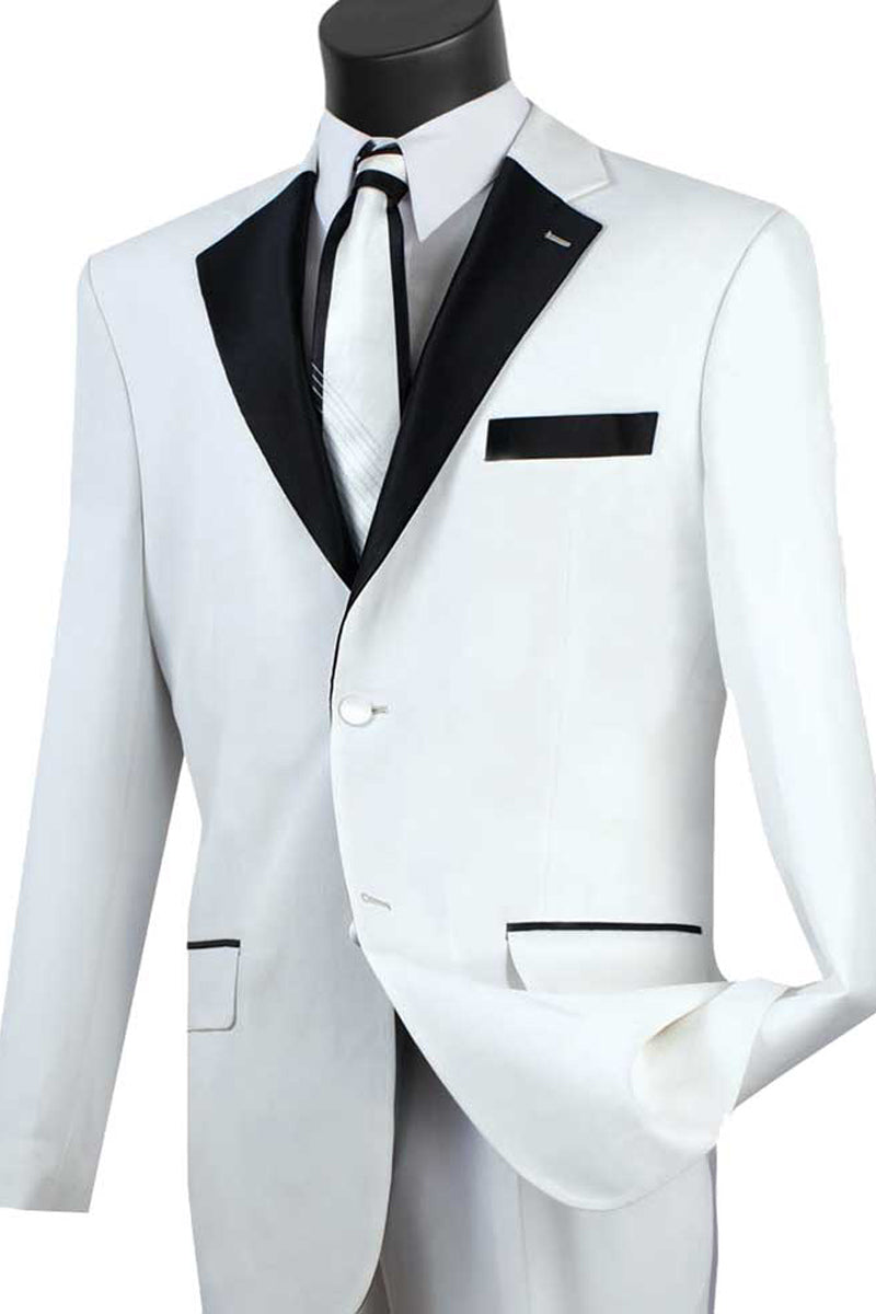 Mens 2 Button Contrast Notch Lapel Tuxedo in White
