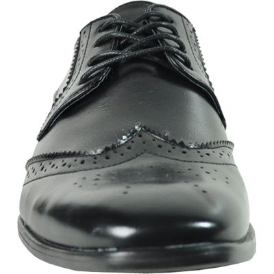 Mens Vintage Style 1920's Wingtip Lace Up Dress Shoe in Black