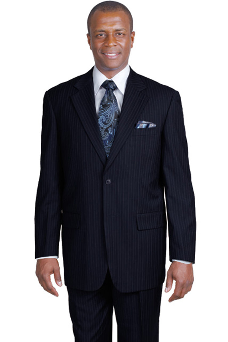 Mens 2 Button Modern Fit Banker Pinstripe Suit in Navy – SignatureMenswear