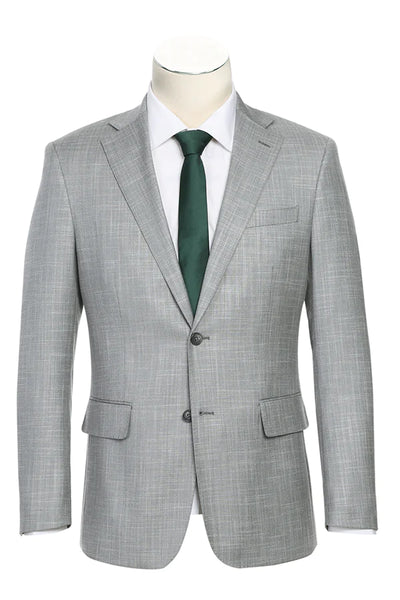 Mens English Laundry Two Button Slim Fit Notch Lapel Suit in Light Grey Herringbone