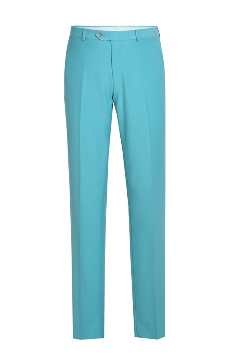 Mens Basic Two Button Slim Fit Suit in Aqua Blue