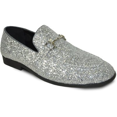 Mens Modern Glitter Sequin Prom Tuxedo Loafer in Silver Grey