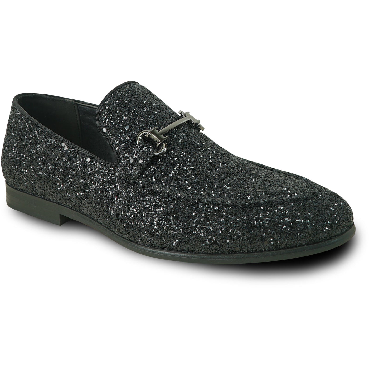 Mens Modern Glitter Sequin Prom Tuxedo Buckle Loafer in Black