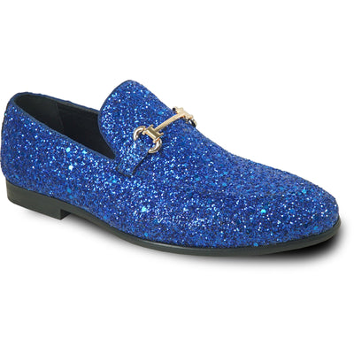 Mens Modern Glitter Sequin Prom Tuxedo Buckle Loafer in Royal Blue
