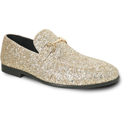 Mens Modern Glitter Sequin Prom Tuxedo Buckle Loafer in Gold