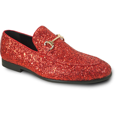 Mens Modern Glitter Sequin Prom Tuxedo Buckle Loafer in Red