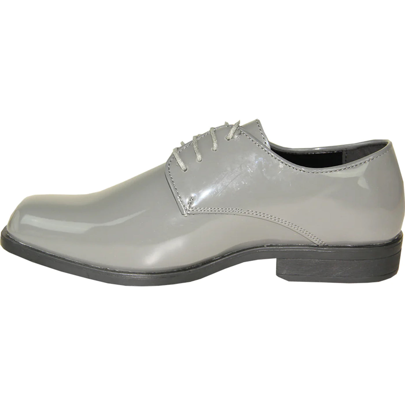 Mens Classic Plain Square Toe Shiny Patent Tuxedo Dress Shoe in Grey