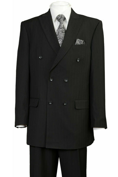 Mens Classic Double Breasted Peak Lapel Suit in Black Pinstripe