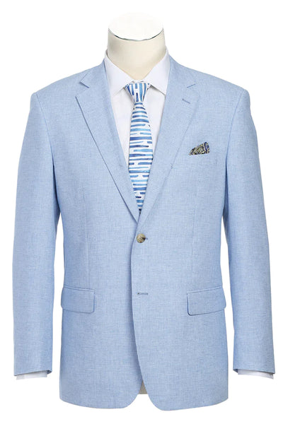 Mens Classic Two Button Linen & Cotton Summer Sport Coat Blazer in Sky Blue Houndstooth