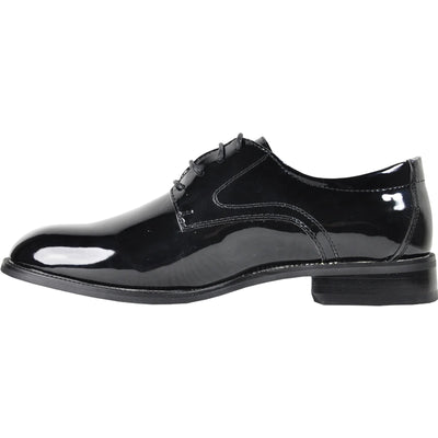 Mens Plain Round Toe Shiny Patent Tuxedo Shoe in Black