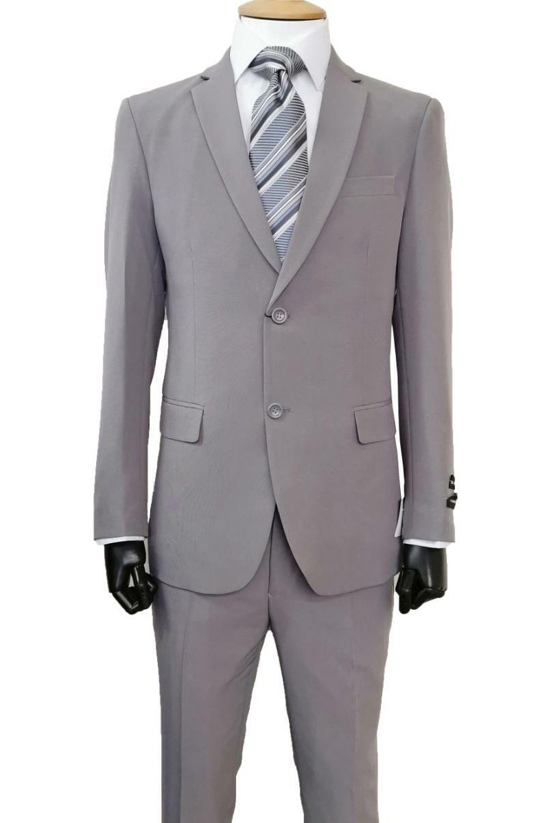 Mens 2 Button Classic Fit Basic Poplin Suit in Grey  SignatureMenswear