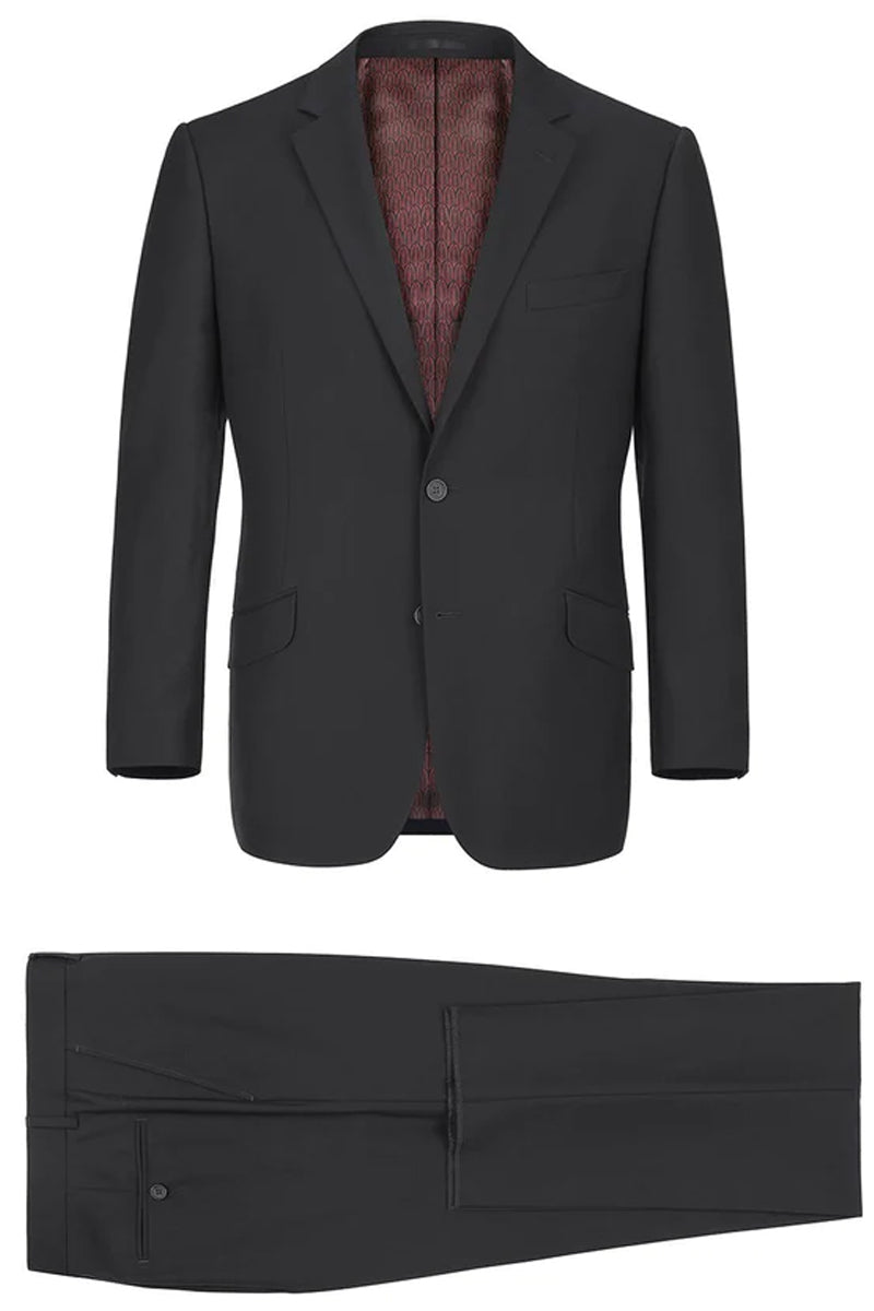 Mens Two Button Slim Fit Hack Pocket Suit in Black