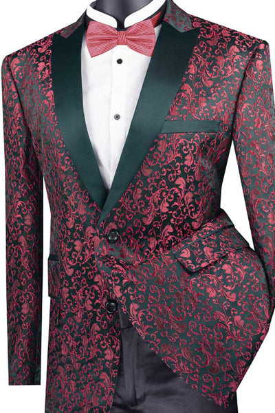 Mens Paisley Embroidered Regular Fit Sport Coat Tuxedon in Red