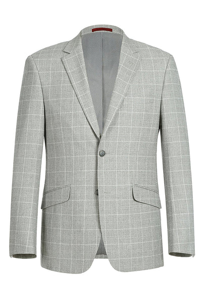 Mens Two Button Slim Fit Sport Coat Blazer in Light Grey Ash Windowpane Plaid