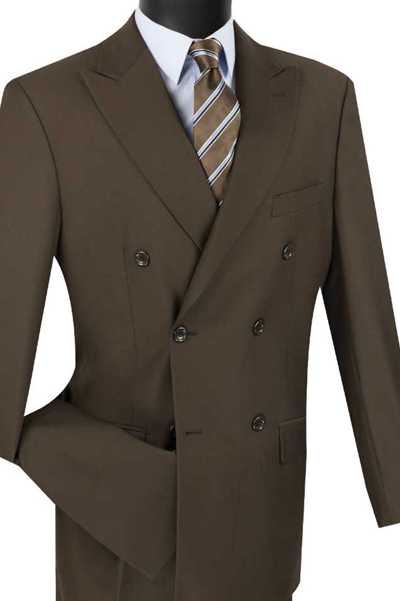 Mens Classic Double Breasted Suit in Brown