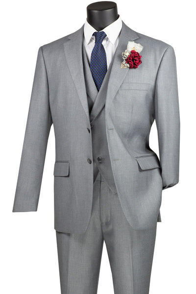 Mens 2 Button Modern Fit Suit with Double Breasted Peak Lapel Vest in Light Grey