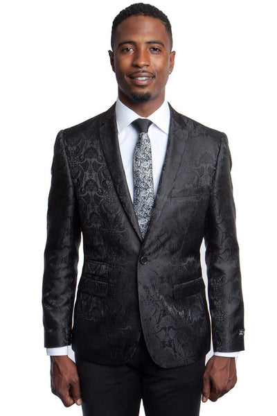 Men's Slim Fit Two Button Blazer in Black Paisley