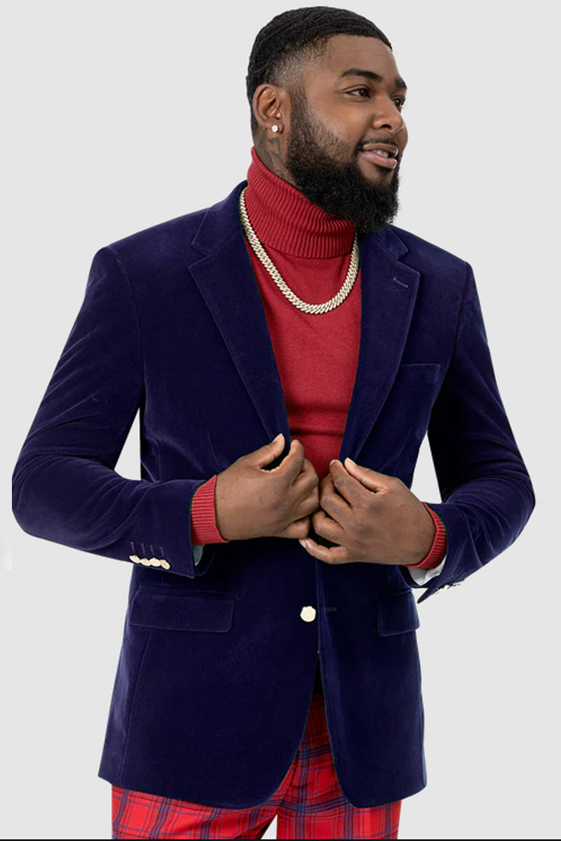 Mens Two Button Modern Fit Velvet Blazer in Royal Blue