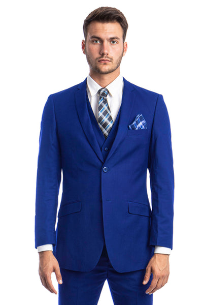 Men's Two Button Slim Fit Basic Vested Wedding Suit in Royal Blue
