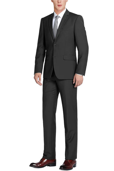 Mens Extra Long Basic Two Button Suit in Black