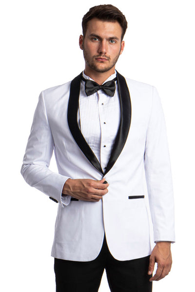 Men's Skinny Fit One Button Shawl Prom Tuxedo in White