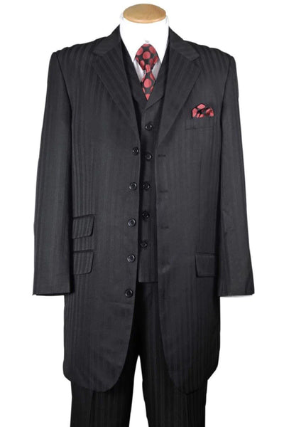 Mens Long Fashion Vested Tonal Pinstripe Zoot Suit in Black