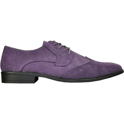 Mens Vegan Suede Wedding & Prom Wingtip Lace Up Dress Shoe in Purple