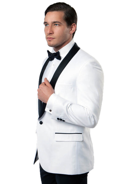 Men's One Button Shawl Lapel Dinner Jacket in Ivory & Black