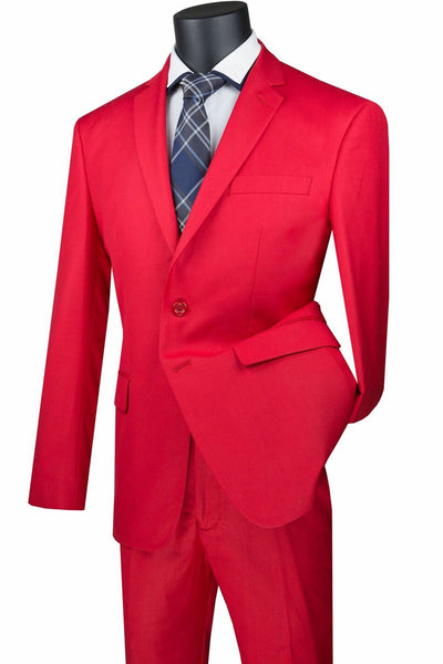 Mens Basic 2 Button Modern Fit Suit in Red