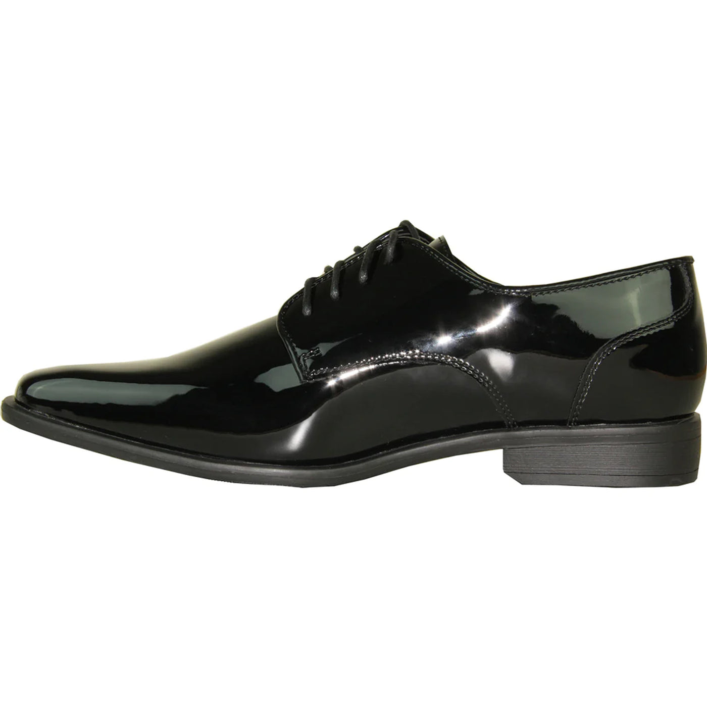 Mens Modern Pointy Square Toe Oxford Patent Tuxedo Shoe in Black