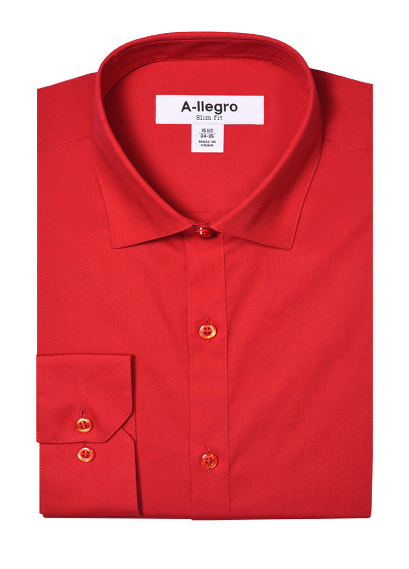 Men's Basic Slim Fit Cotton Dress Shirt In Red