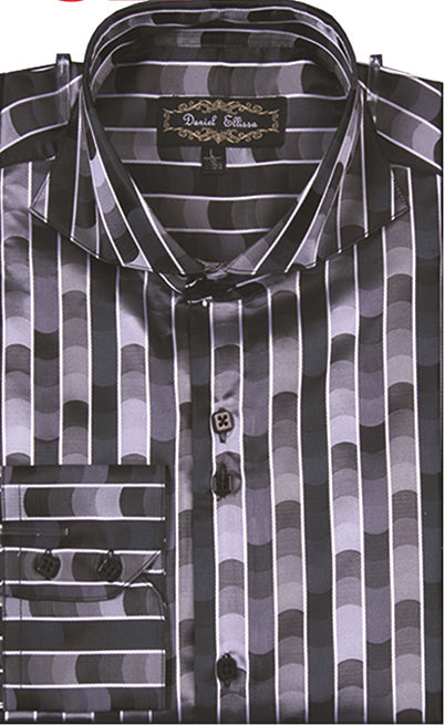 Men's Regular Fit Fancy Tonal Stripe Pattern Sports Shirt in Black
