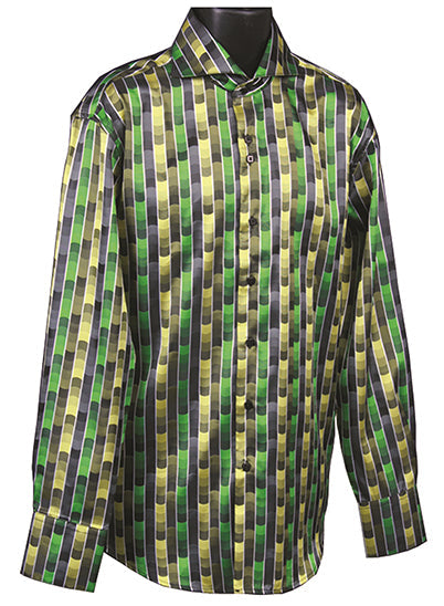 Men's Regular Fit Fancy Tonal Stripe Pattern Sports Shirt in Green