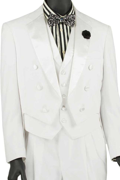 Mens Classic Vested Tail Wedding Tuxedo in White