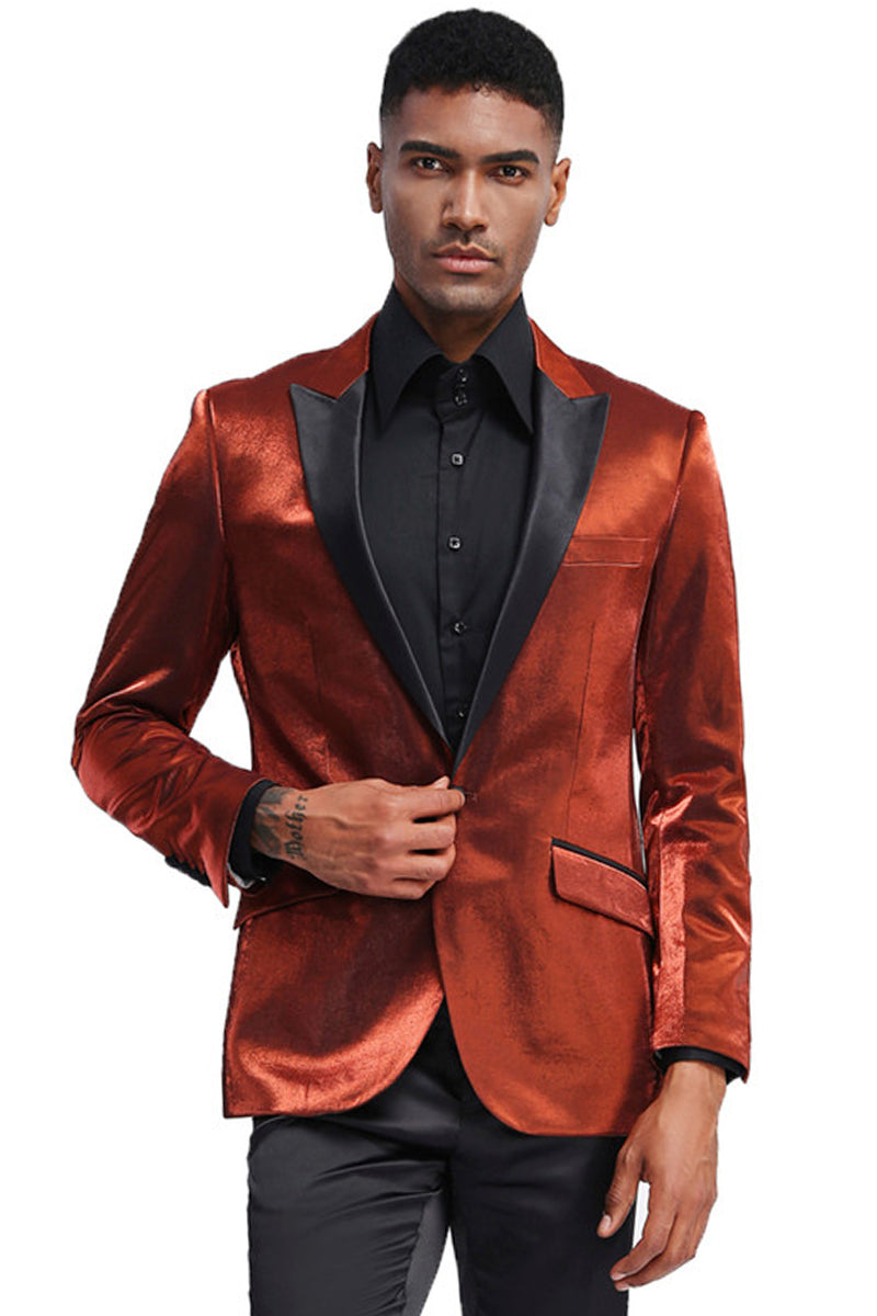 Men's Slim Fit Shiny Satin Prom & Wedding Tuxedo Jacket in Rust ...