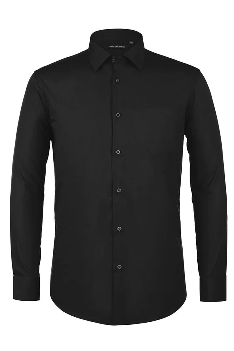 spread collar dress shirts Mens Slim Fit Spread Collar Dress Shirt in Black 18-32-33 / Black