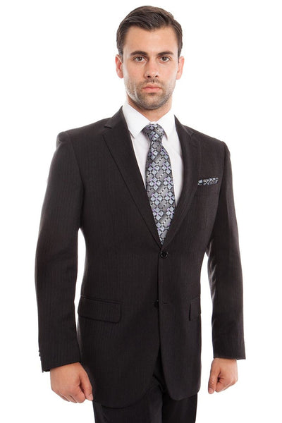 Men's Two Button Micro Tonal Pinstripe Business Suit in Grey