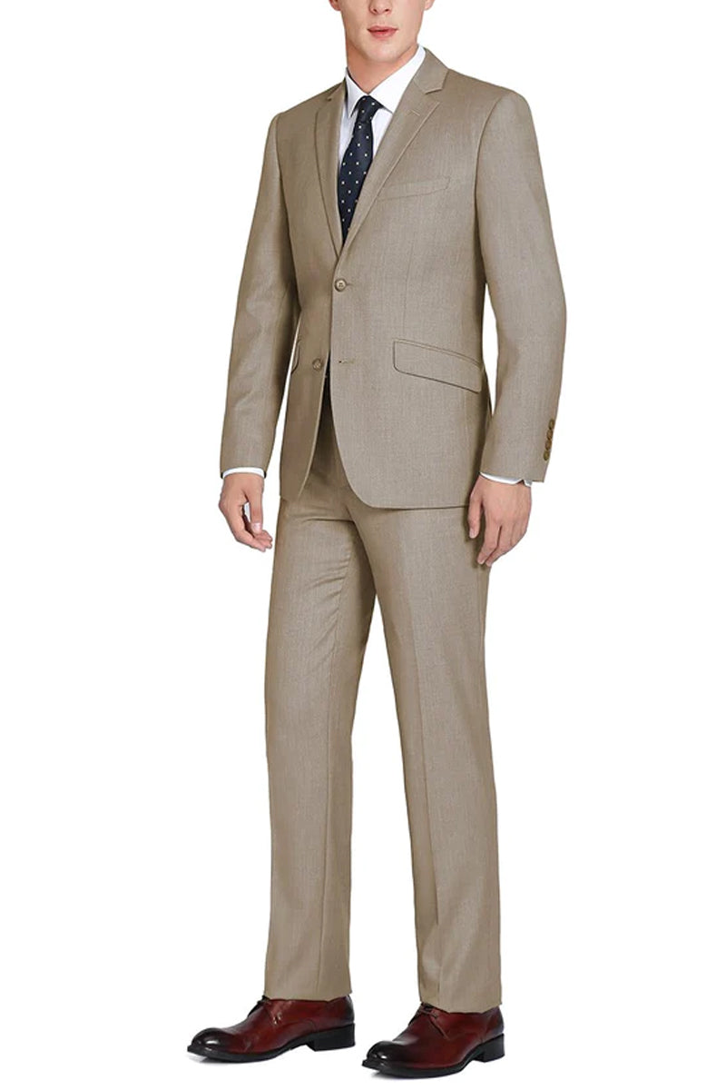 Mens Basic Two Button Classic Fit Suit with Optional Vest in Taupe