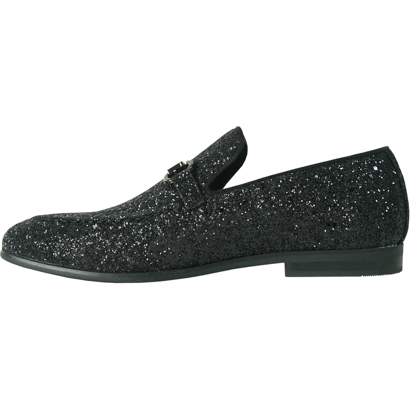 Mens Modern Glitter Sequin Prom Tuxedo Buckle Loafer in Black