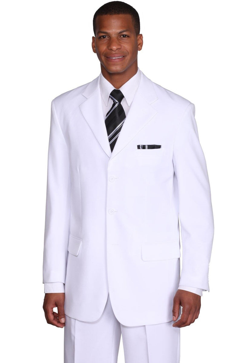 Mens 3 Button Classic Fit Poplin Suit in White