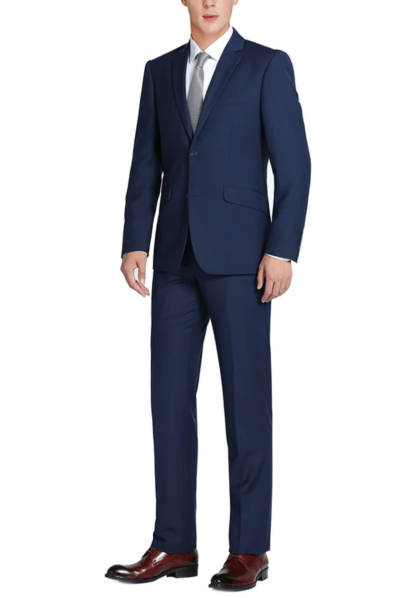 Mens Basic Two Button Slim Fit Suit in Indigo Navy Blue