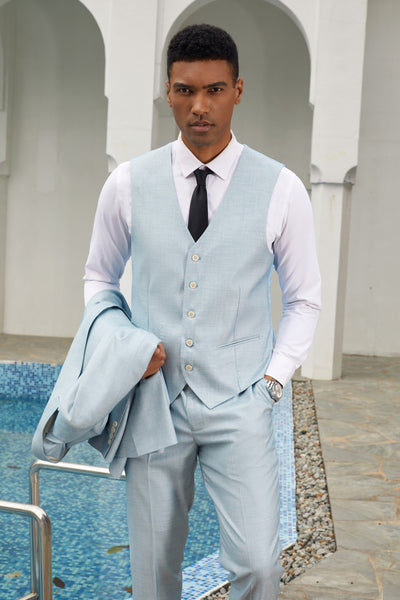 Men's Stacy Adam's Vested Summer Peak Lapel Suit in Grey Blue