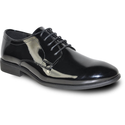 Mens Classic Plain Toe Shiny Patent Tuxedo Oxford Dress Shoe in Black