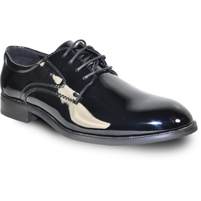 Mens Plain Round Toe Shiny Patent Tuxedo Shoe in Black