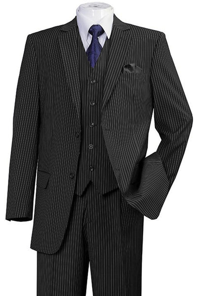 Mens 2 Button Vested 1920's Bold Gangster Pinstripe Suit in Black