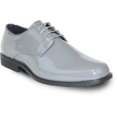 Mens Classic Plain Square Toe Shiny Patent Tuxedo Dress Shoe in Grey