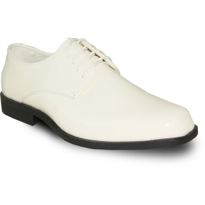 Mens Classic Plain Square Toe Shiny Patent Tuxedo Dress Shoe in Ivory