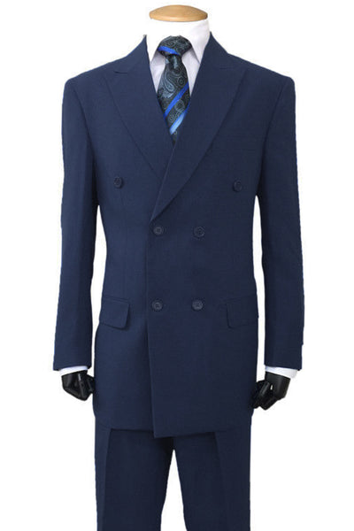 Mens Classic Fit Double Breasted Poplin Suit in Navy Blue