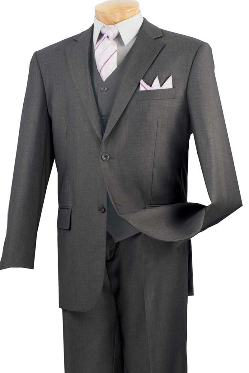 Mens Basic 2 Button vested Suit in Charcoal Grey